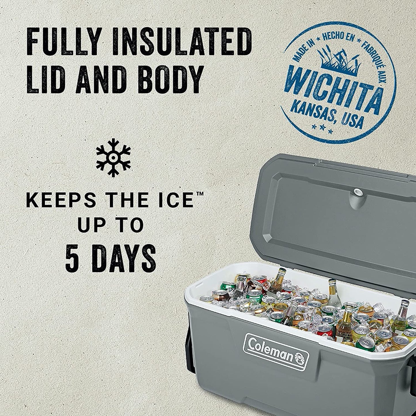 Coleman 316 Series Insulated Portable Cooler with Heavy Duty Wheels, Leak-Proof Wheeled Cooler with 100+ Can Capacity, Keeps Ice for up to 5 Days